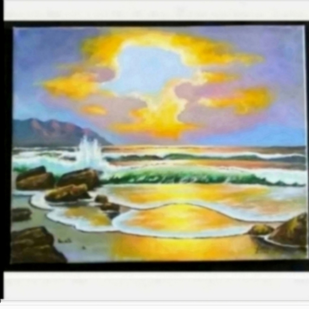 Ocean view beach painting gift sunrise hand painted original acrylic on canvas